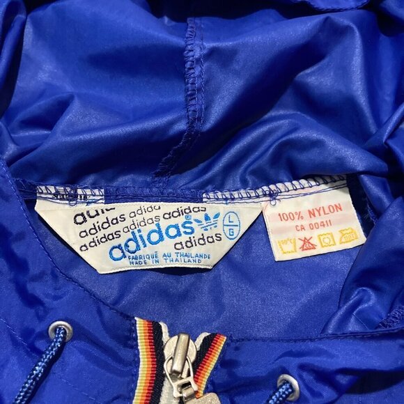 Vintage 80s Adidas Originals Windbreaker Lightweight Hooded Packable Mens Large - Picture 3 of 13